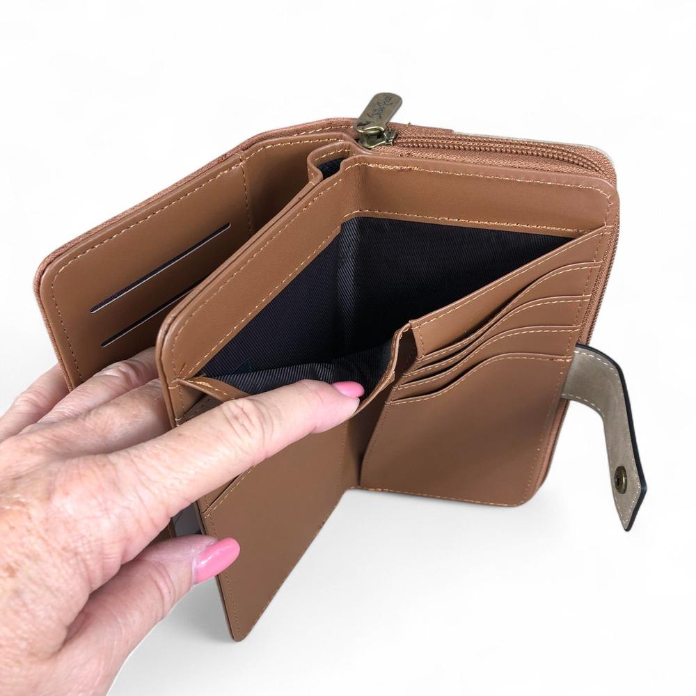 Large BROWN / KHAKI PU Leather Cotton Road Wallet