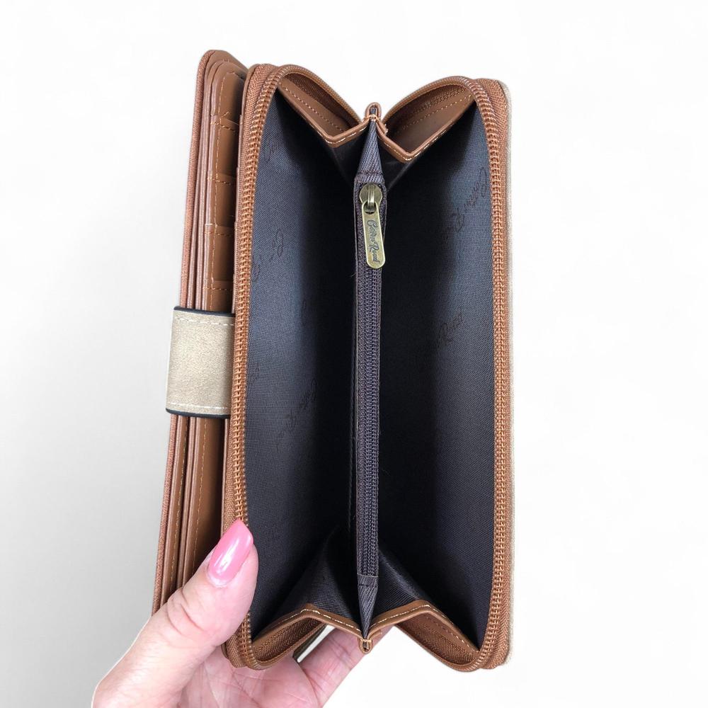 Large BROWN / KHAKI PU Leather Cotton Road Wallet
