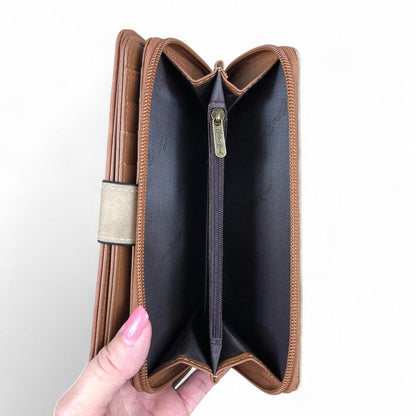 Large BROWN / KHAKI PU Leather Cotton Road Wallet