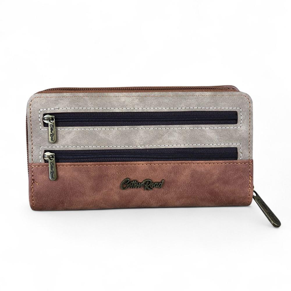 Large BROWN / KHAKI PU Leather Cotton Road Wallet