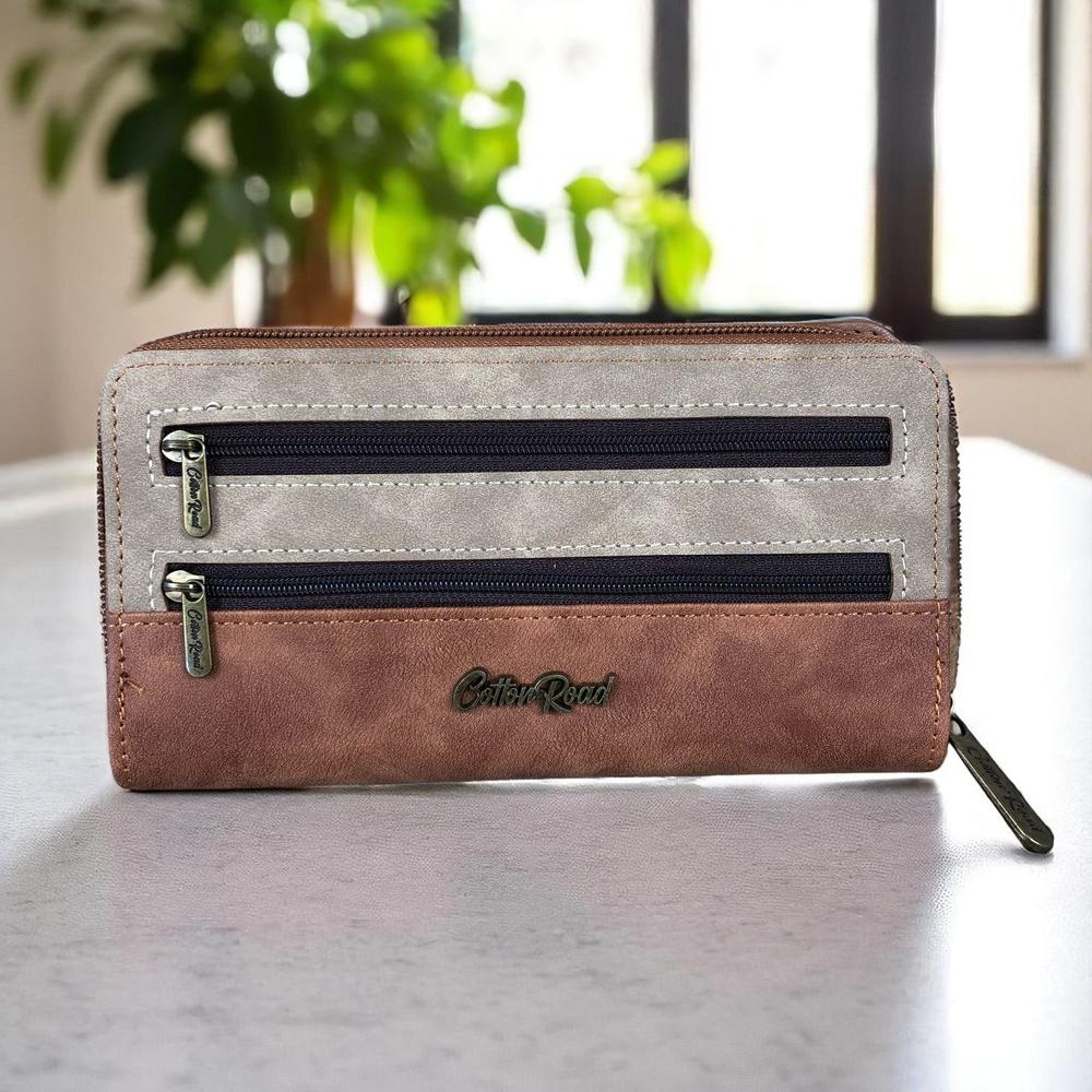 Large BROWN / KHAKI PU Leather Cotton Road Wallet