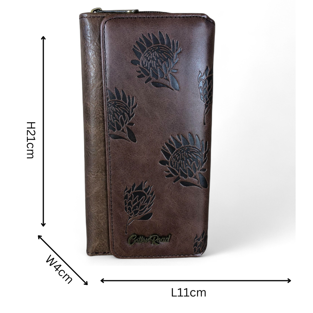 Large BROWN PROTEA Tri-Fold Cotton Road PU Leather Wallet