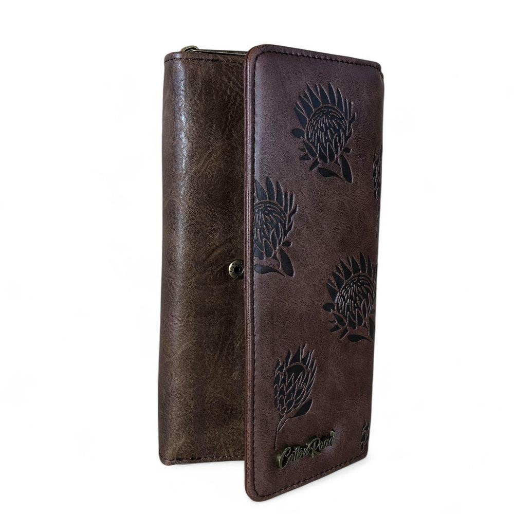 Large BROWN PROTEA Tri-Fold Cotton Road PU Leather Wallet