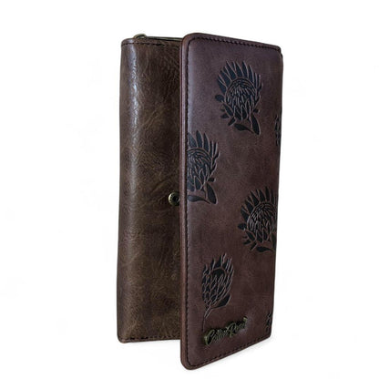 Large BROWN PROTEA Tri-Fold Cotton Road PU Leather Wallet