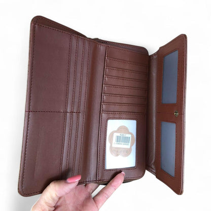 Large BROWN PROTEA Tri-Fold Cotton Road PU Leather Wallet