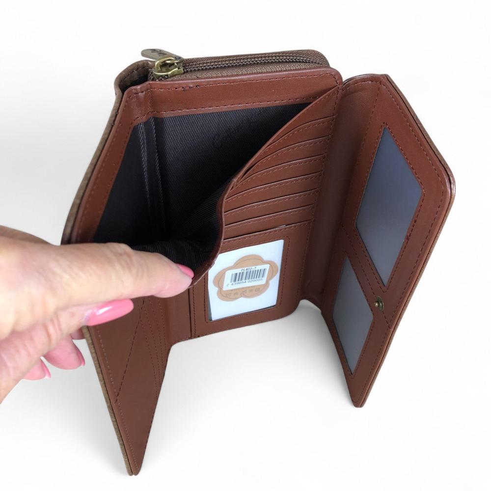 Large BROWN PROTEA Tri-Fold Cotton Road PU Leather Wallet