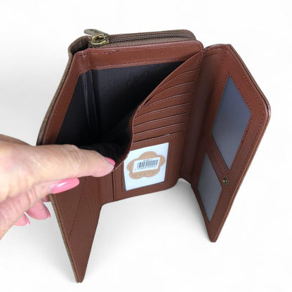Large BROWN PROTEA Tri-Fold Cotton Road PU Leather Wallet