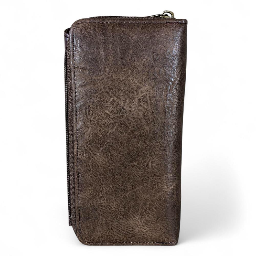 Large BROWN PROTEA Tri-Fold Cotton Road PU Leather Wallet
