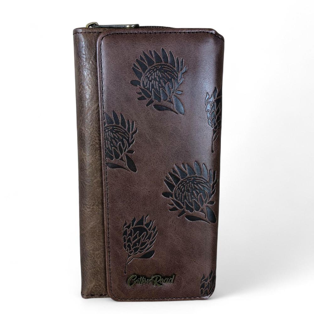 Large BROWN PROTEA Tri-Fold Cotton Road PU Leather Wallet