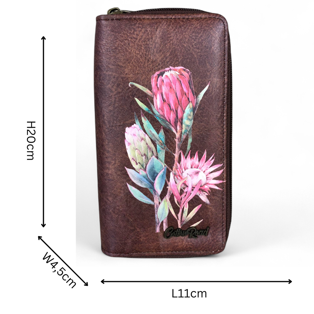 Large BROWN PU LEATHER Cotton Road Wallet with PROTEA