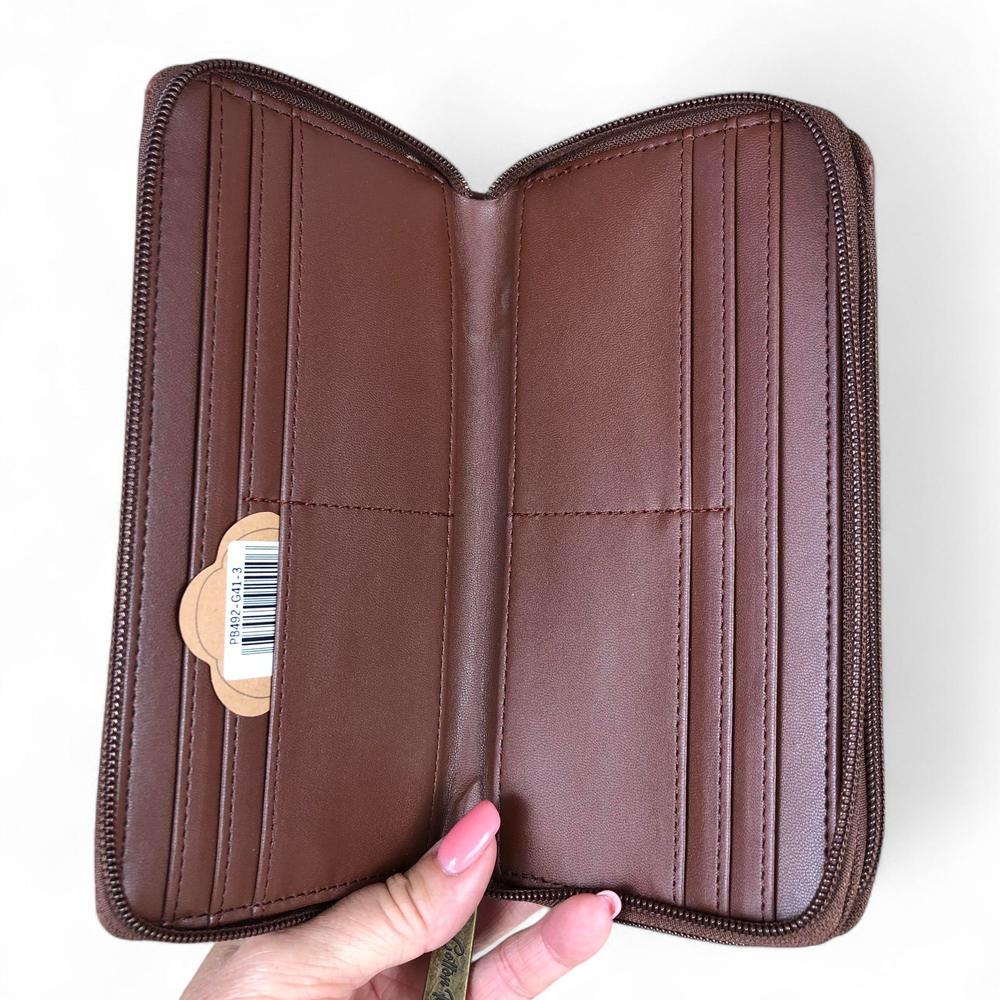Large BROWN PU LEATHER Cotton Road Wallet with PROTEA