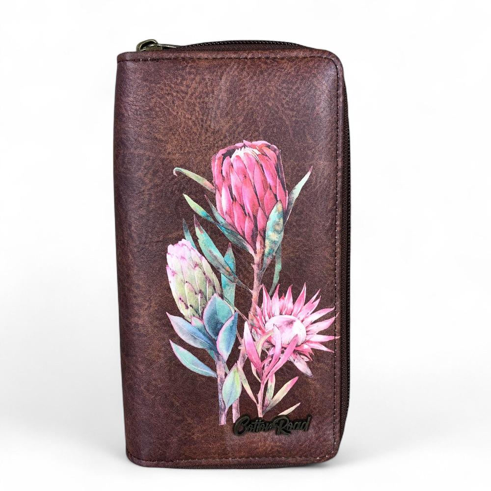 Large BROWN PU LEATHER Cotton Road Wallet with PROTEA