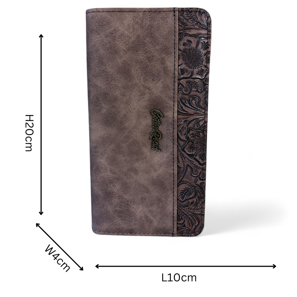 Large BROWN PU Leather Cotton Road Wallet with EMBOSSED Pattern detailing