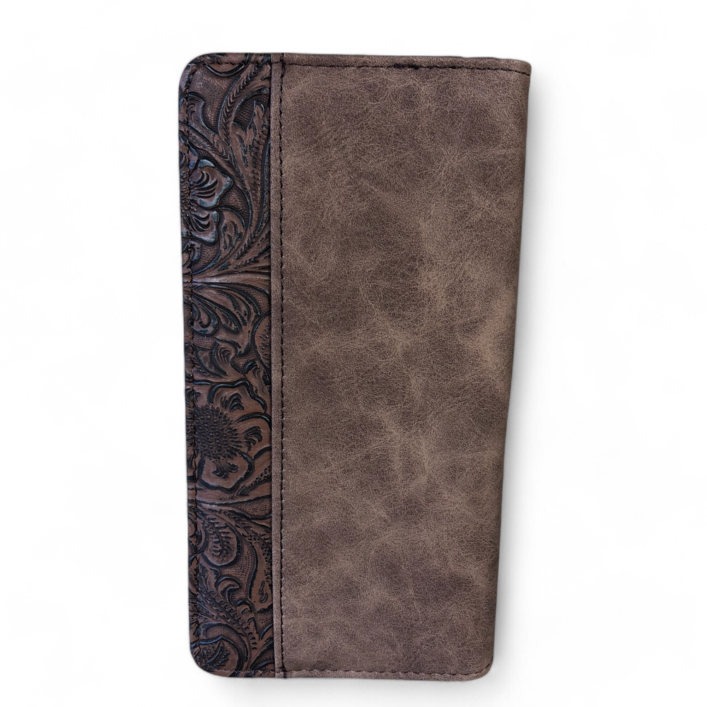 Large BROWN PU Leather Cotton Road Wallet with EMBOSSED Pattern detailing