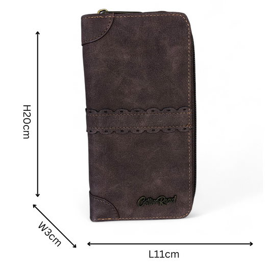 Large BROWN PU Leather Cotton Road Wallet with TRIM