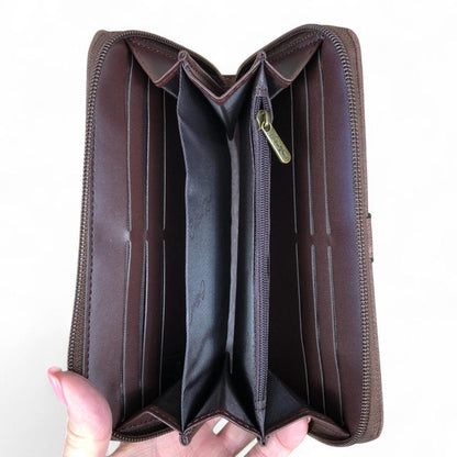 Large BROWN PU Leather Cotton Road Wallet with TRIM