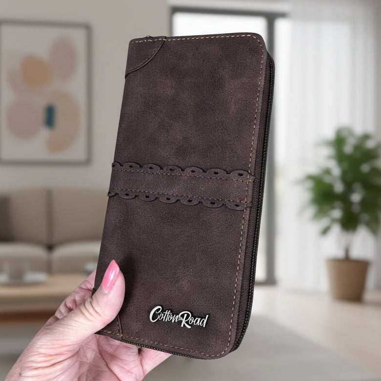 Large BROWN PU Leather Cotton Road Wallet with TRIM
