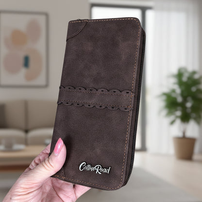 Large BROWN PU Leather Cotton Road Wallet with TRIM