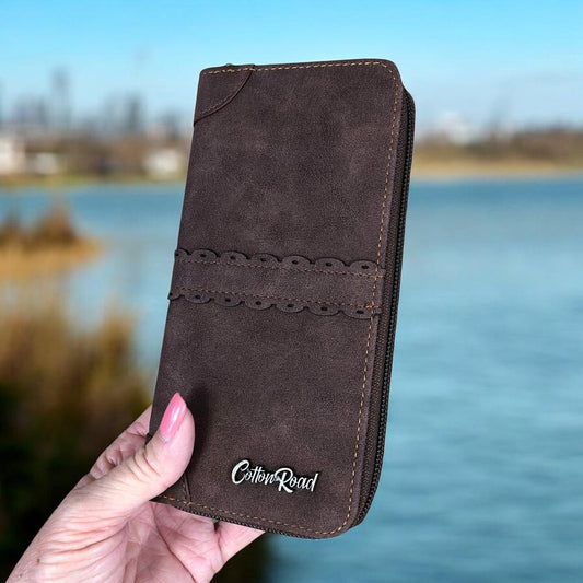 Large BROWN PU Leather Cotton Road Wallet with TRIM