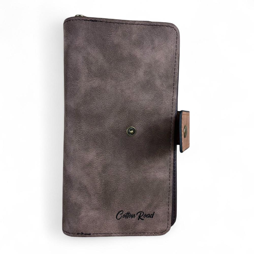 Large BROWN / TAN PU Leather Cotton Road Wallet