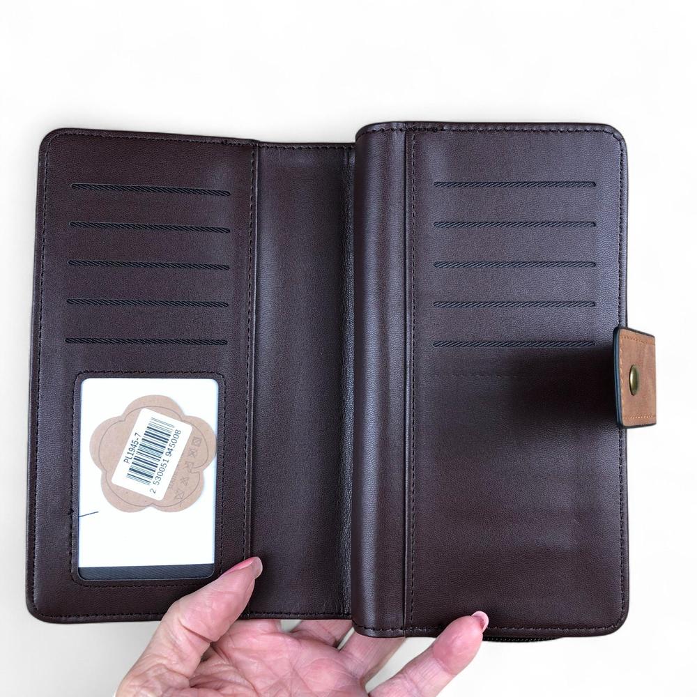 Large BROWN / TAN PU Leather Cotton Road Wallet