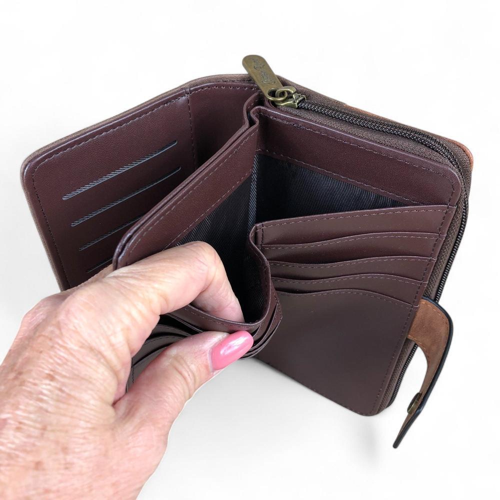 Large BROWN / TAN PU Leather Cotton Road Wallet