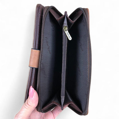 Large BROWN / TAN PU Leather Cotton Road Wallet
