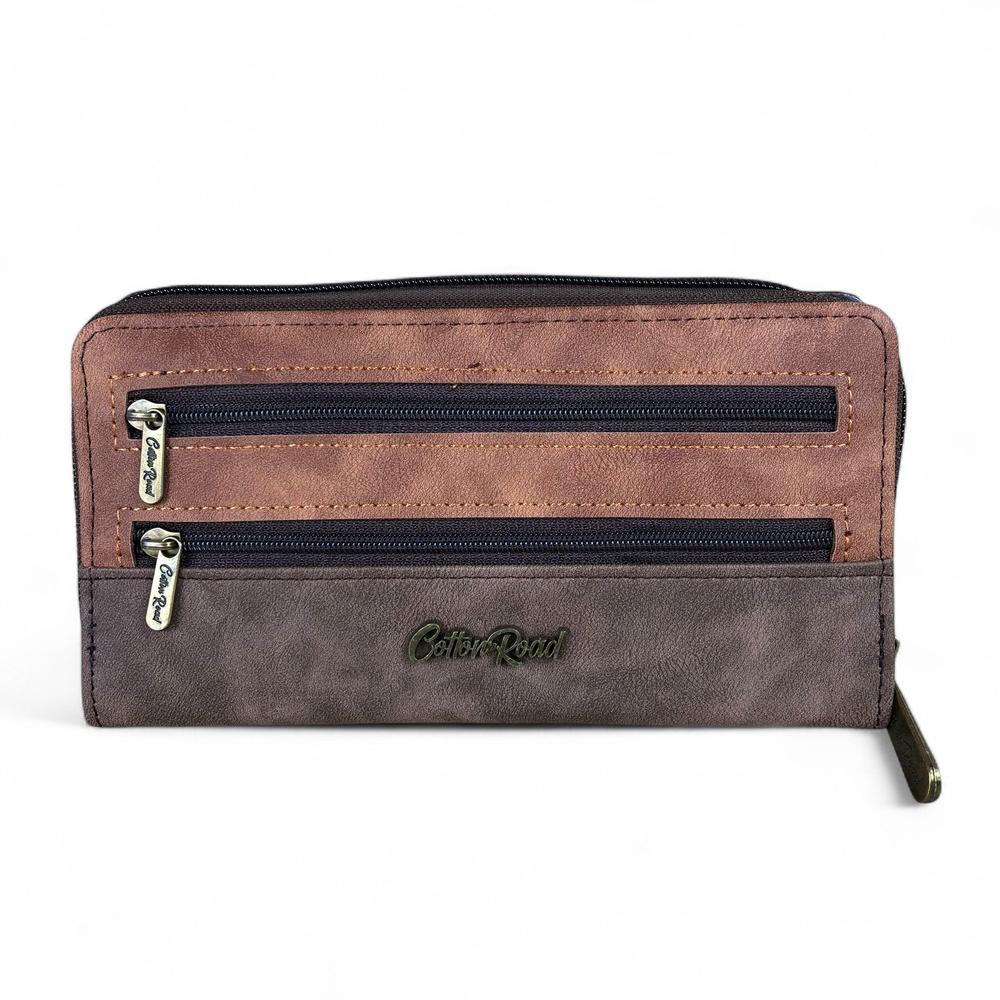 Large BROWN / TAN PU Leather Cotton Road Wallet