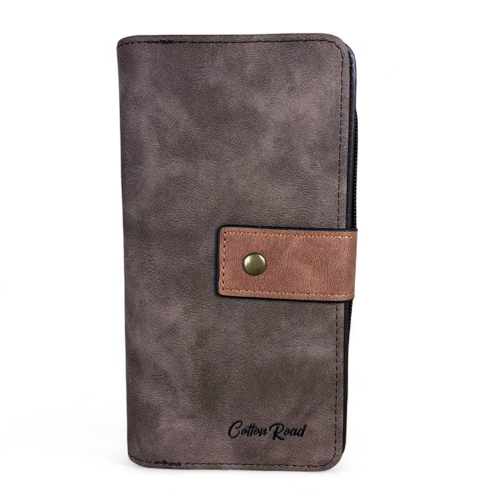 Large BROWN / TAN PU Leather Cotton Road Wallet