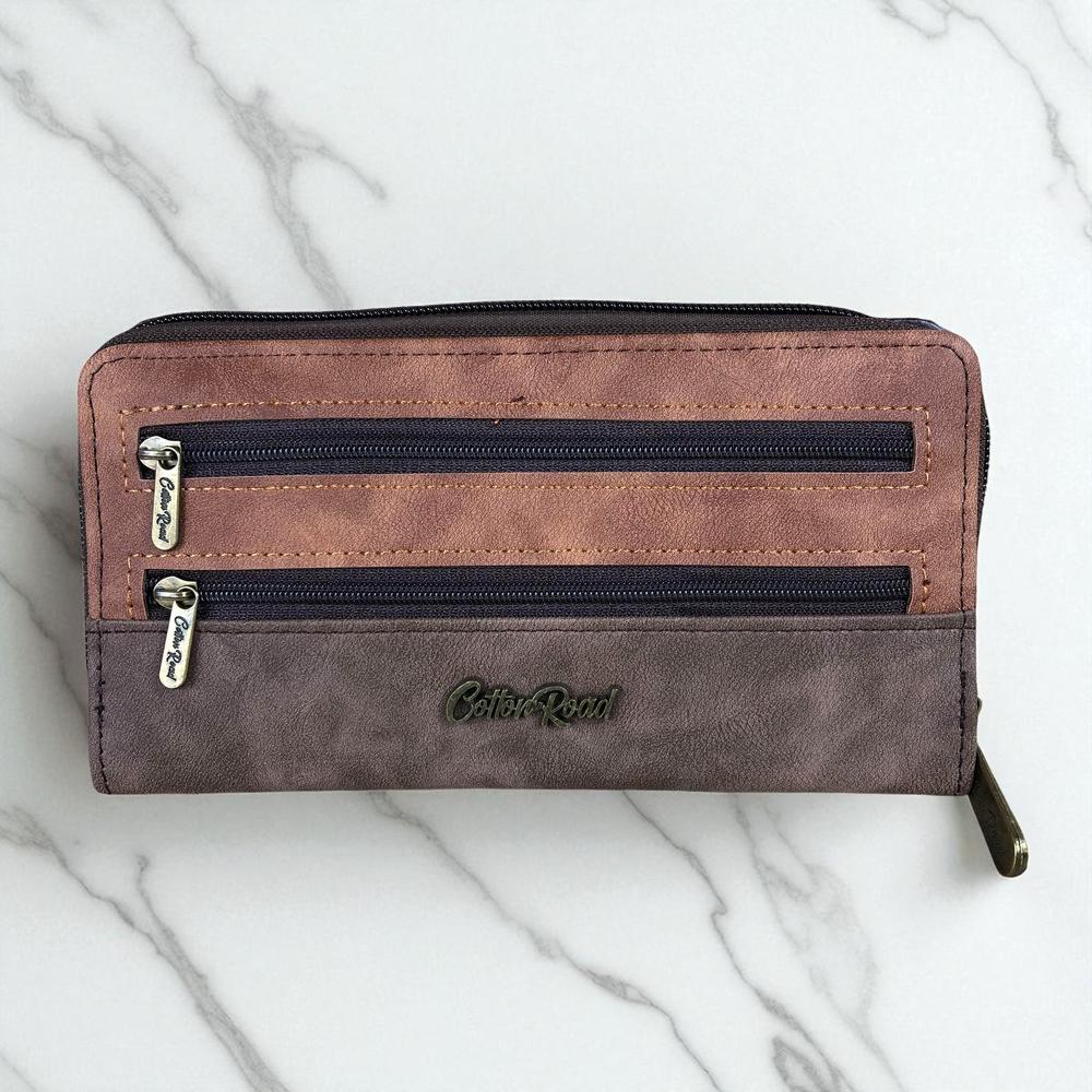 Large BROWN / TAN PU Leather Cotton Road Wallet