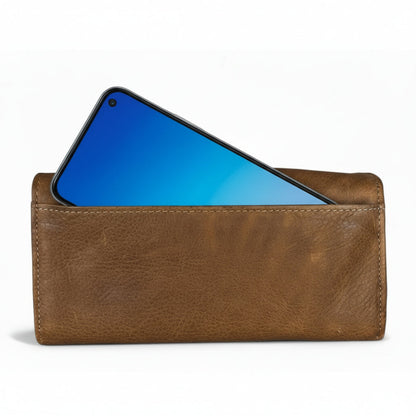 Large BROWN VIVACE Genuine Leather Wallet with Twin Zip Pockets