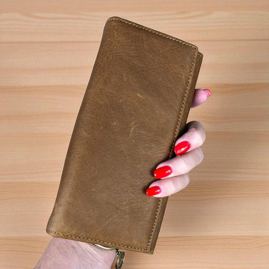 Large BROWN VIVACE Genuine Leather Wallet with Twin Zip Pockets