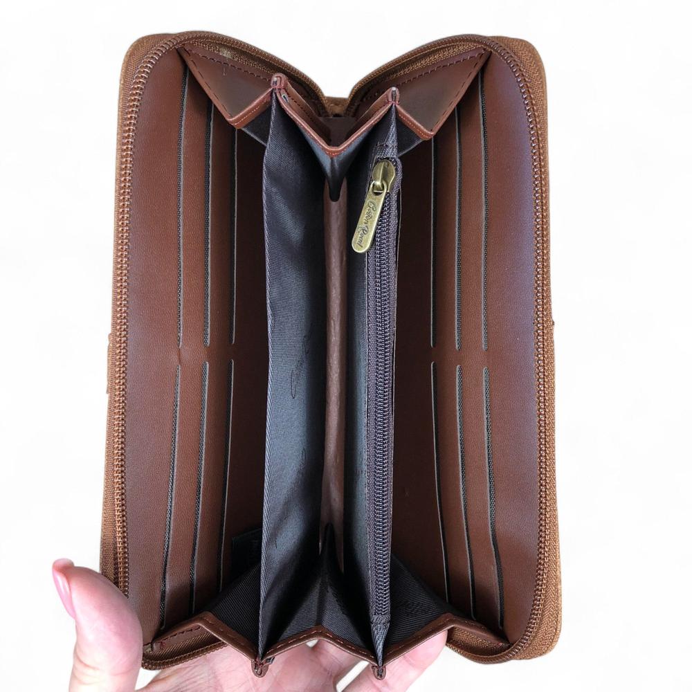 Large CAMEL PU Leather Cotton Road Wallet with TRIM