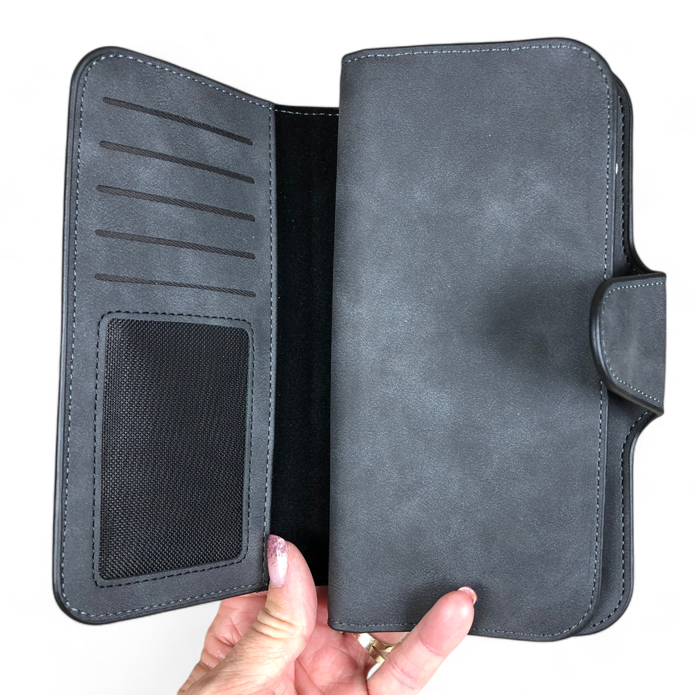 Large CHARCOAL BLACK Cotton Road PU Leather Wallet