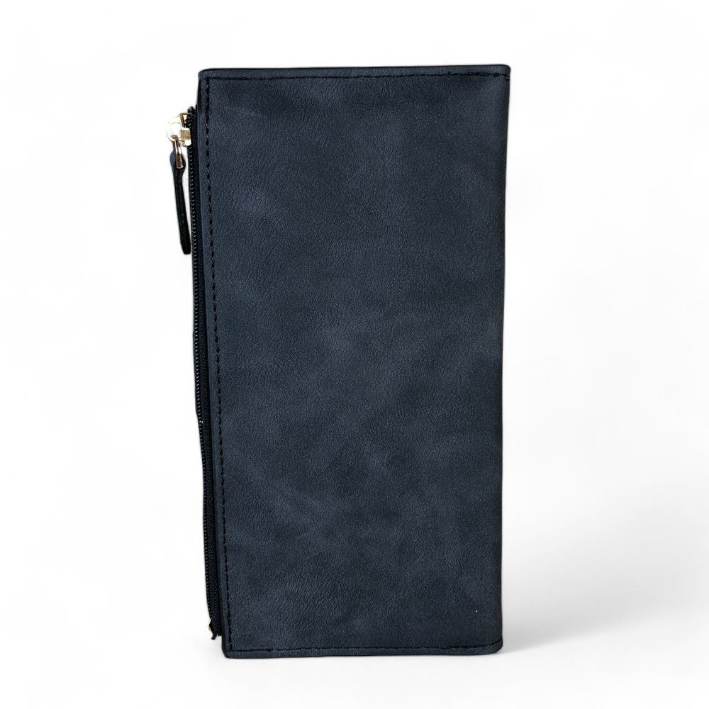 Large CHARCOAL BLACK Cotton Road PU Leather Wallet with CLIP