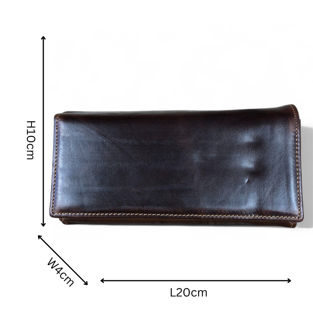 Large COFFEE BROWN VIVACE Genuine Leather Wallet with Twin Zip Pockets