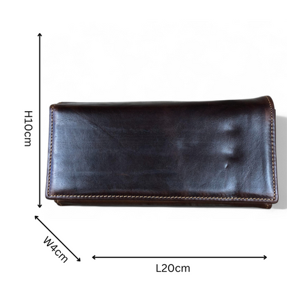 Large COFFEE BROWN VIVACE Genuine Leather Wallet with Twin Zip Pockets