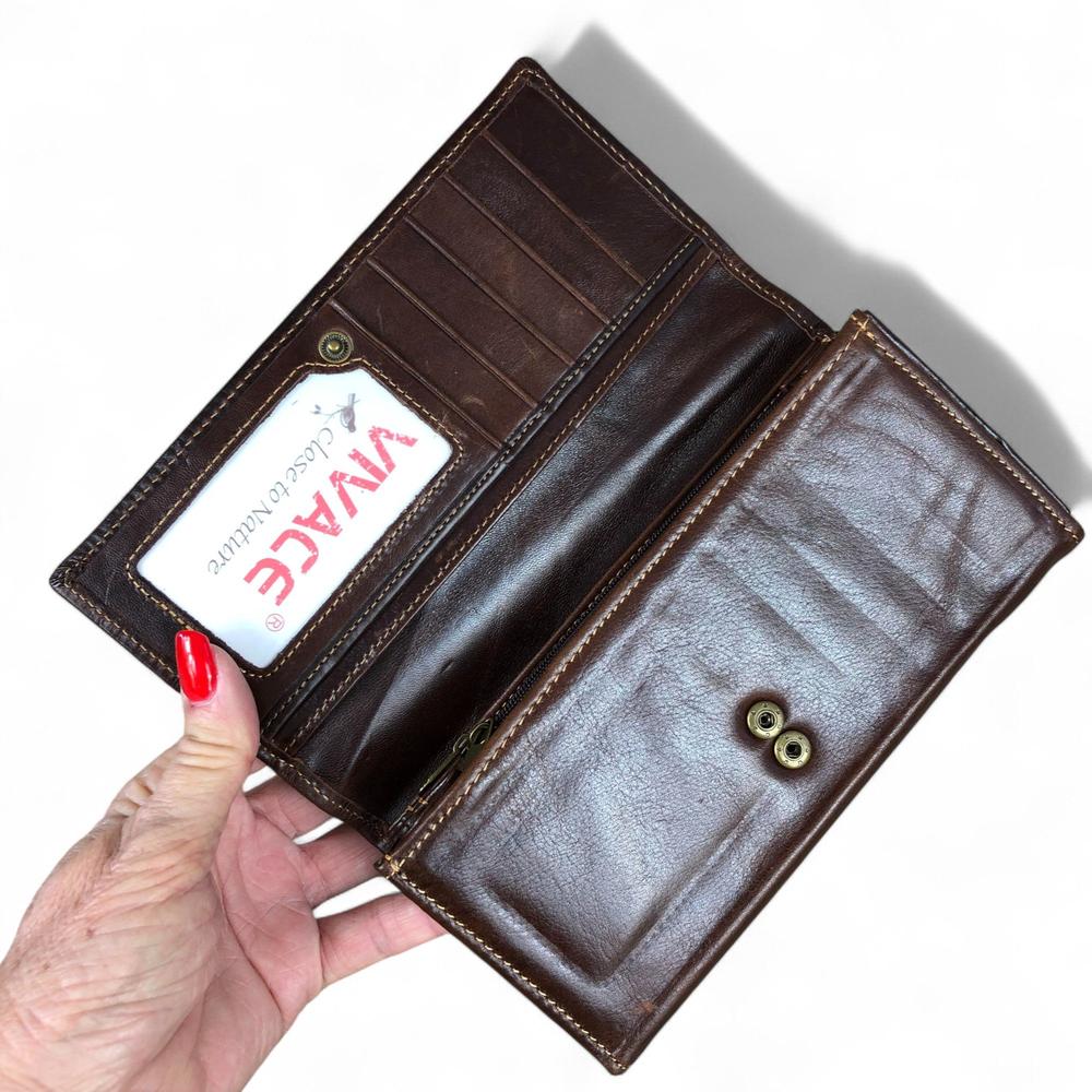 Large COFFEE BROWN VIVACE Genuine Leather Wallet with Twin Zip Pockets