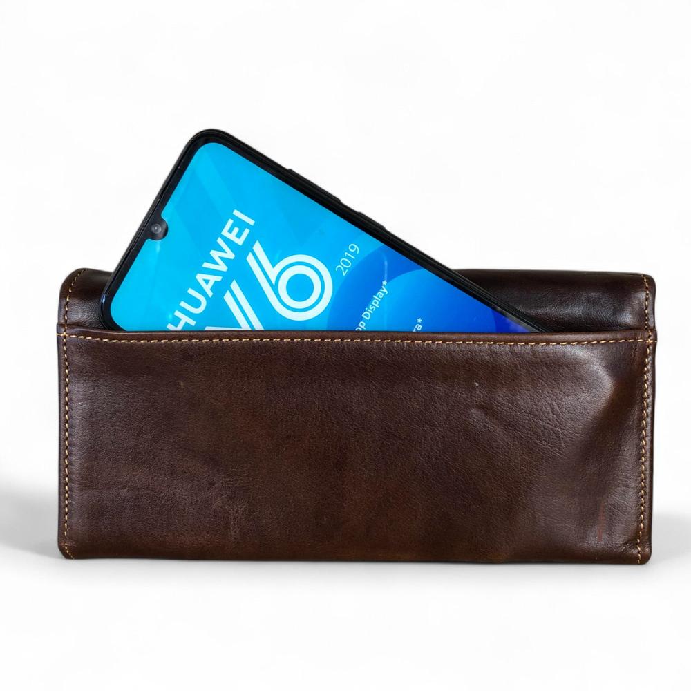 Large COFFEE BROWN VIVACE Genuine Leather Wallet with Twin Zip Pockets