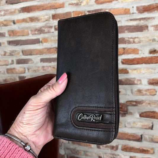 Large Dark BROWN PU Leather Cotton Road Wallet