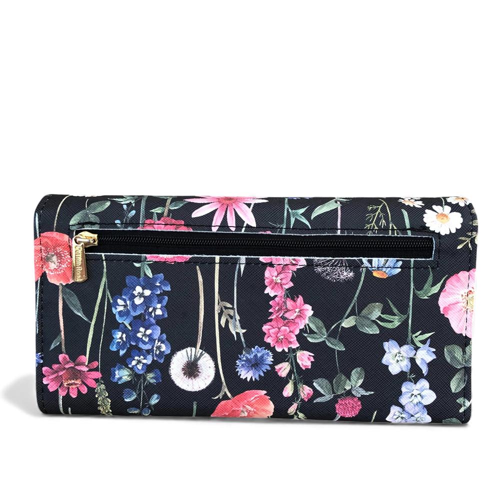 Large FLORAL BLACK PU Leather Cotton Road Wallet