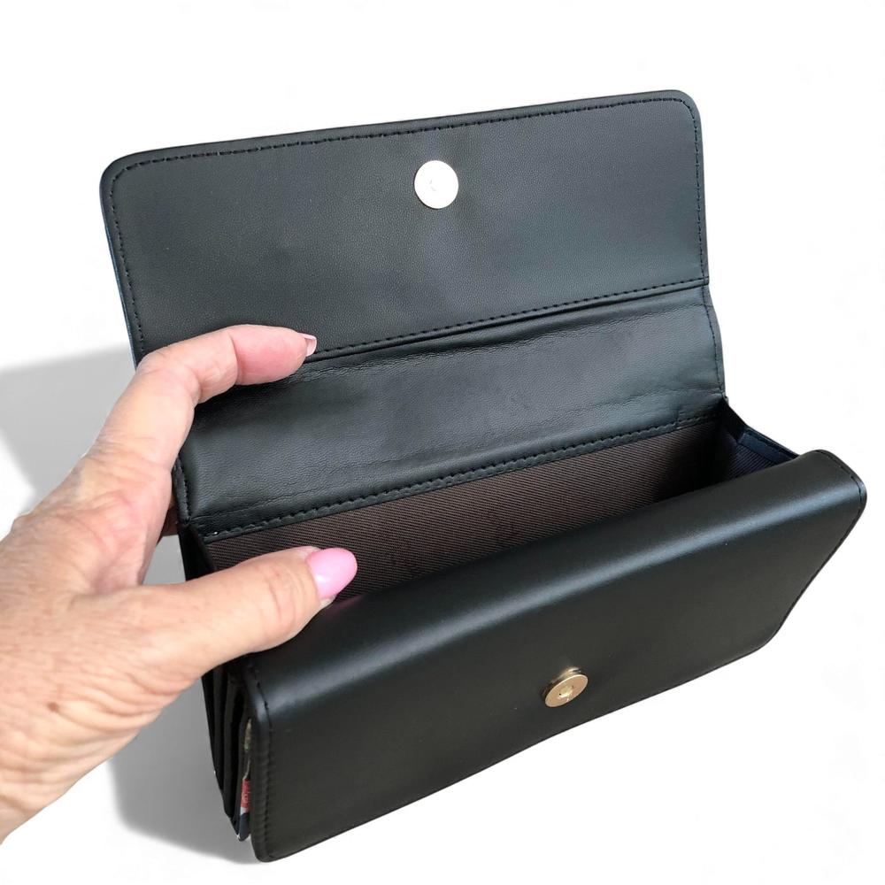Large FLORAL BLACK PU Leather Cotton Road Wallet