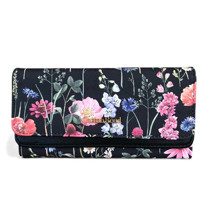 Large FLORAL BLACK PU Leather Cotton Road Wallet