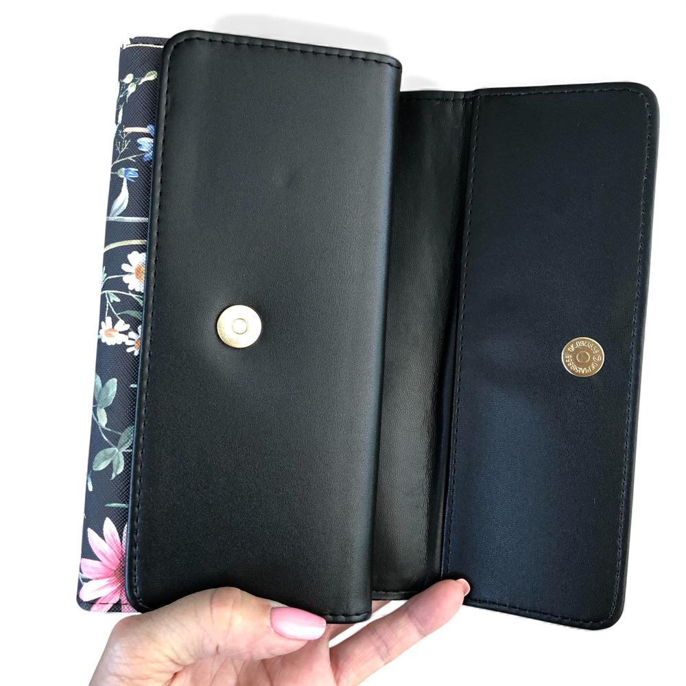Large FLORAL BLACK PU Leather Cotton Road Wallet