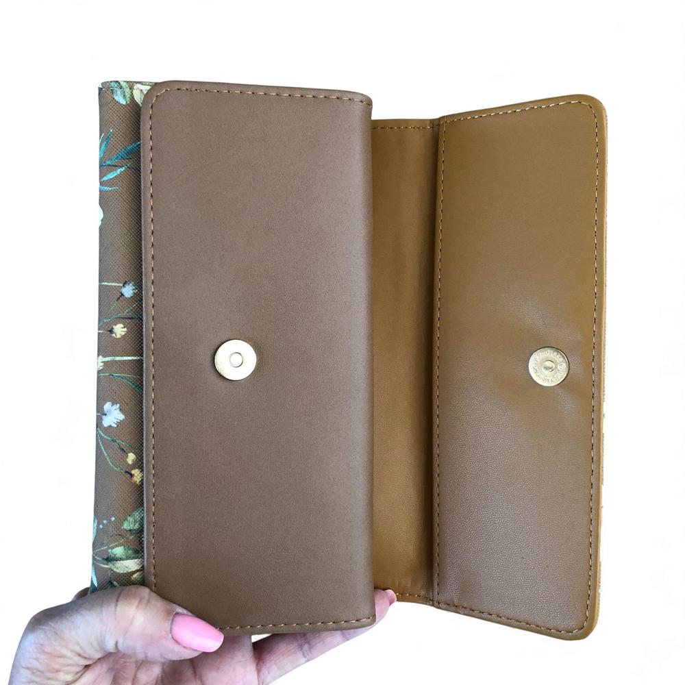 Large FLORAL BROWN PU Leather Cotton Road Wallet