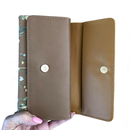 Large FLORAL BROWN PU Leather Cotton Road Wallet