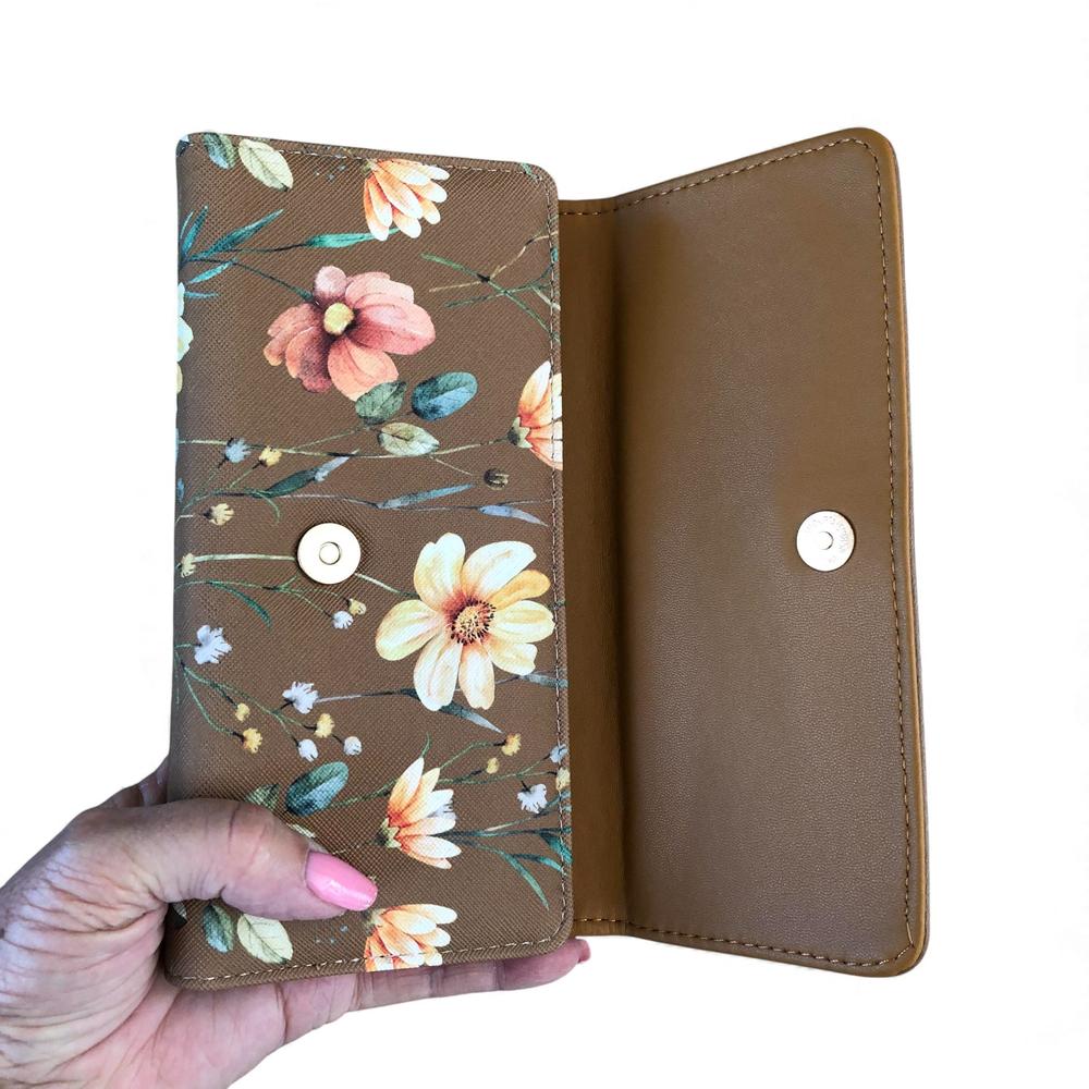 Large FLORAL BROWN PU Leather Cotton Road Wallet