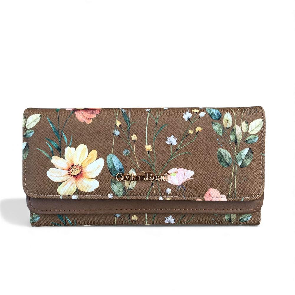 Large FLORAL BROWN PU Leather Cotton Road Wallet