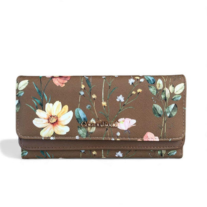 Large FLORAL BROWN PU Leather Cotton Road Wallet