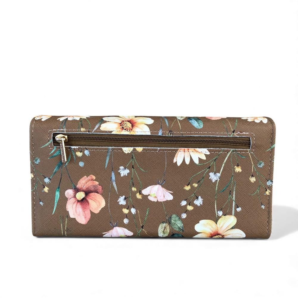 Large FLORAL BROWN PU Leather Cotton Road Wallet